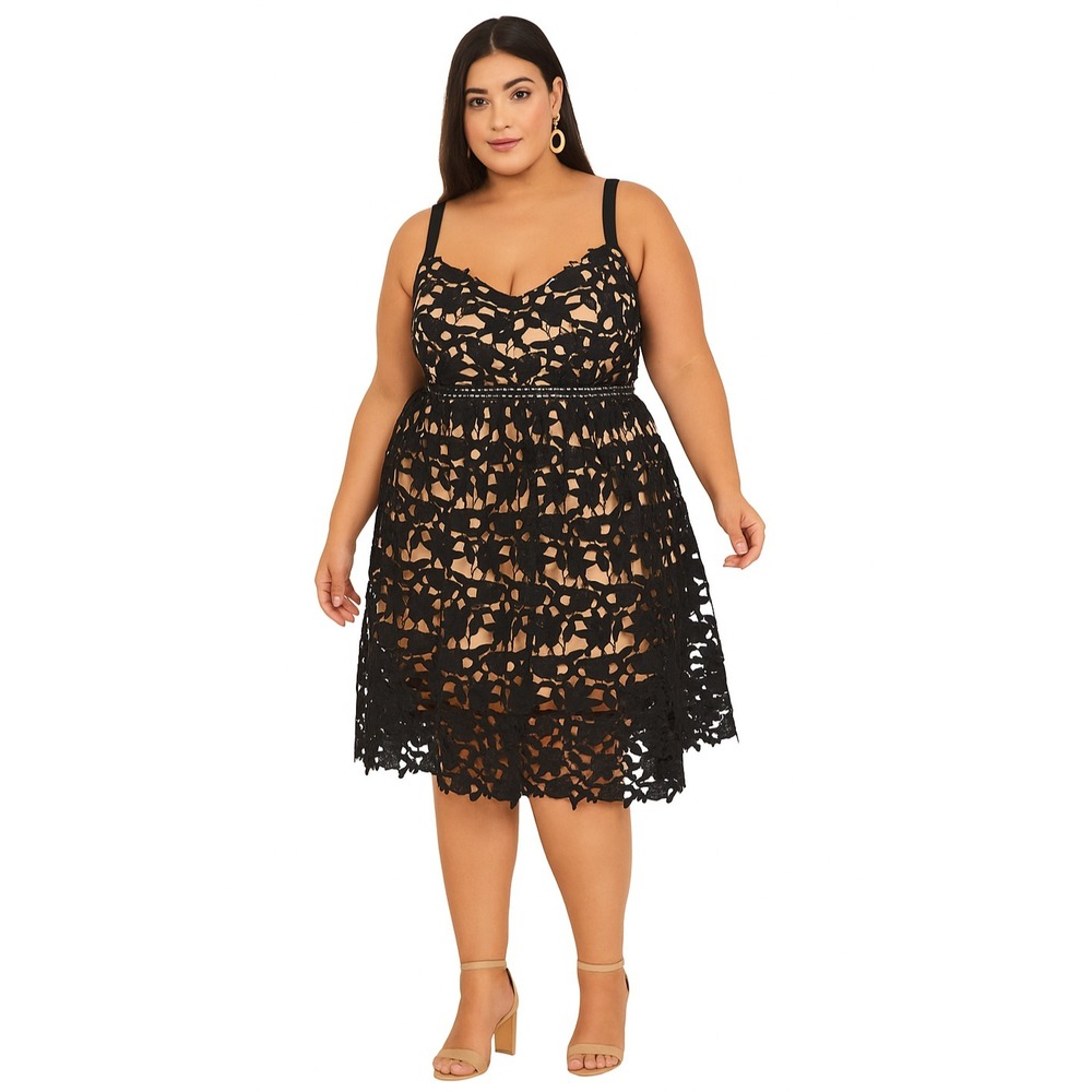 City Chic Plus Size So Fancy Dress Navy Lace Cocktail Party Midi Fit & Flare 16